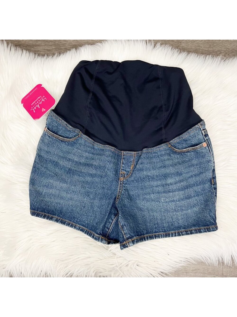 Isabel Maternity Womens 2 Crossover Over Belly Panel Jean Shorts